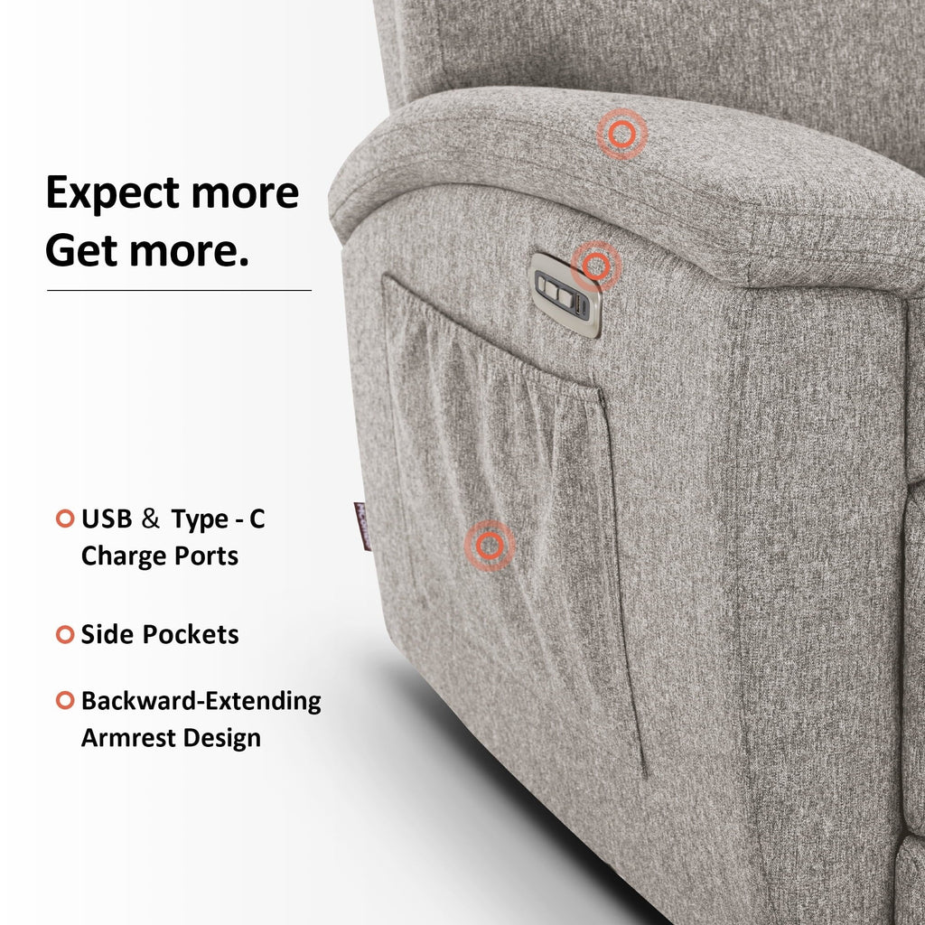 MCombo 60.2 elektrisches 2-Sitzer-Sofa mit Relaxfunktion, Massage und zweifacher Wärmefunktion, verstellbarer Kopfstütze, USB- und Typ-C-Anschluss, Stoff