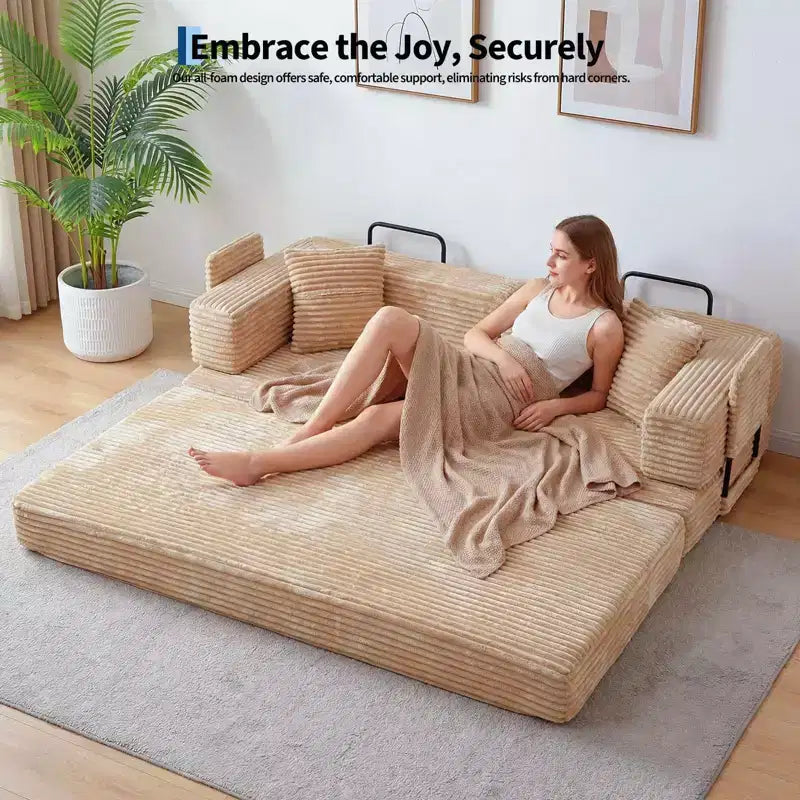 80.7 5-in-1 Convertible Sleeper Sofa Bed â€?Corduroy, 1200 lbs, No Assembly