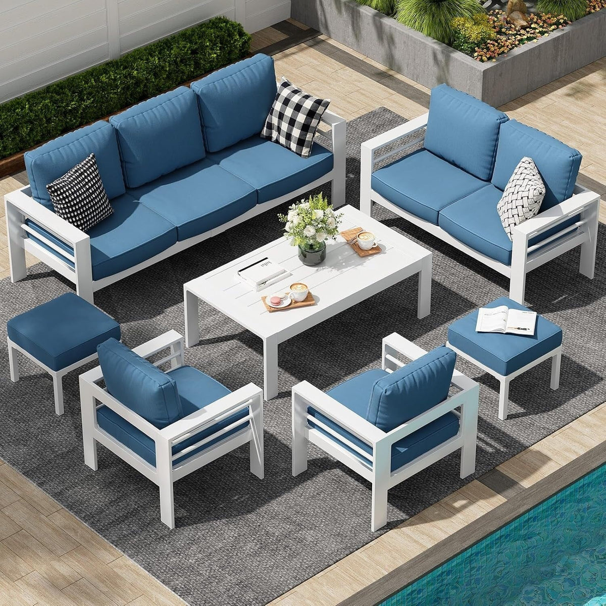 Ensemble de mobilier de terrasse en aluminium AECOJOY de 7 pièces, ensemble extérieur pour la conversation