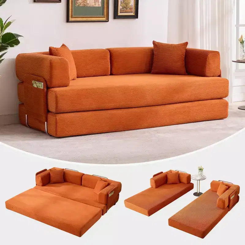 Rozkládací pohovka s lůžkem, skládací matrace a pohovka/loveseat 78.8 5 v 1, ocelový rám s pevným tvarem, manšestrový potah s polštáři