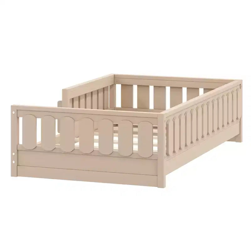 Struttura letto a piattaforma per bambini, singolo e matrimoniale, con sponde di sicurezza, librerie integrate e ripiani contenitore