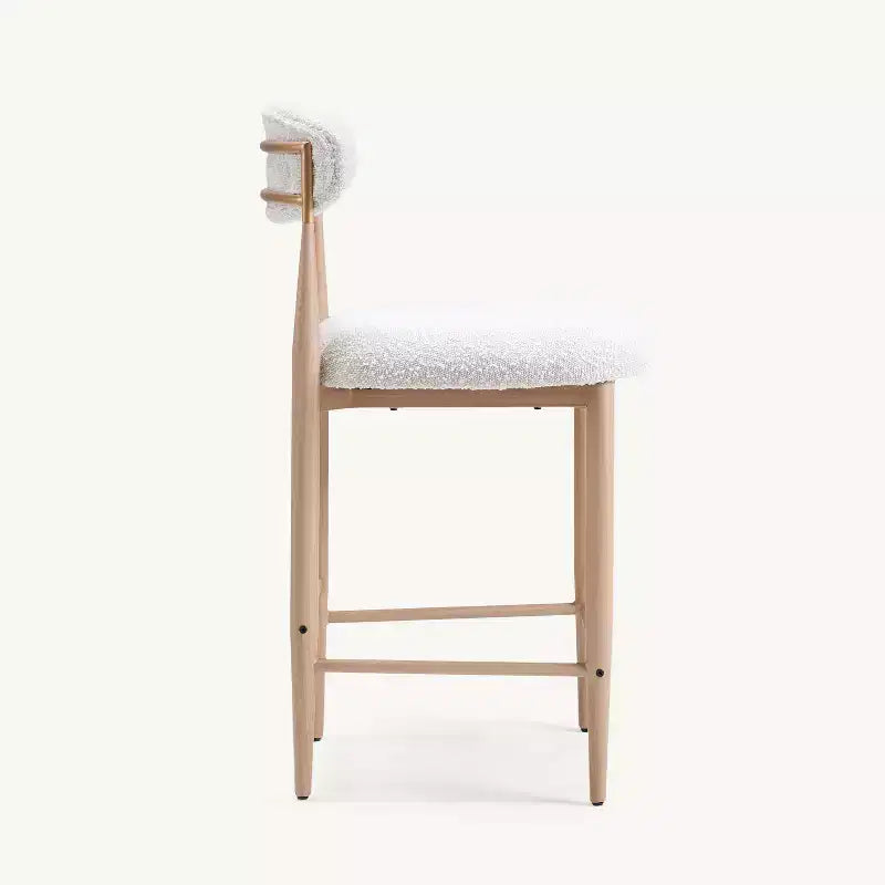 Bouclé-Barhocker ohne Armlehnen, 4er-Set, mit Metallbeinen in Holzoptik für Küche, Wohnzimmer, Restaurant oder Café – Morden Fort
