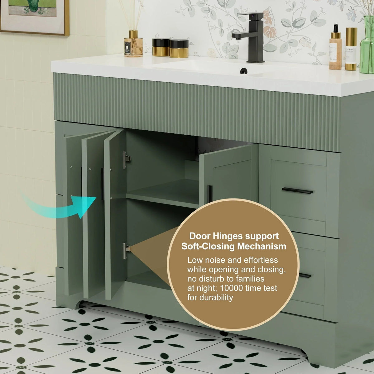 Conjunto de móvel de casa de banho Wavy Line 30/36/48 com lavatório e torneira