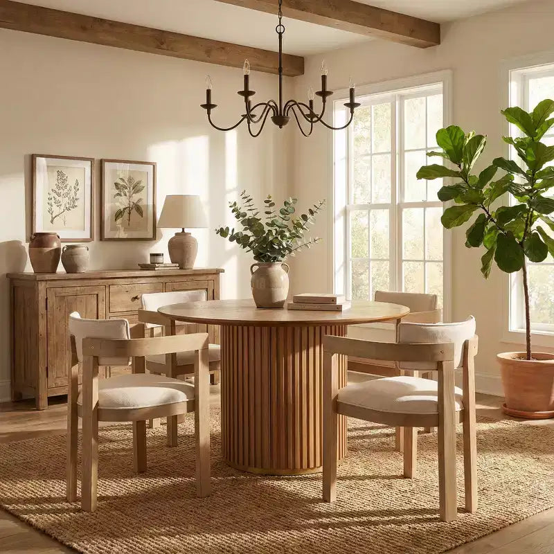 Christopher Knight Home Shankar Nowoczesny 5-częściowy okrągły zestaw jadalniany z krzesłami tapicerowanymi z drewna kauczukowego