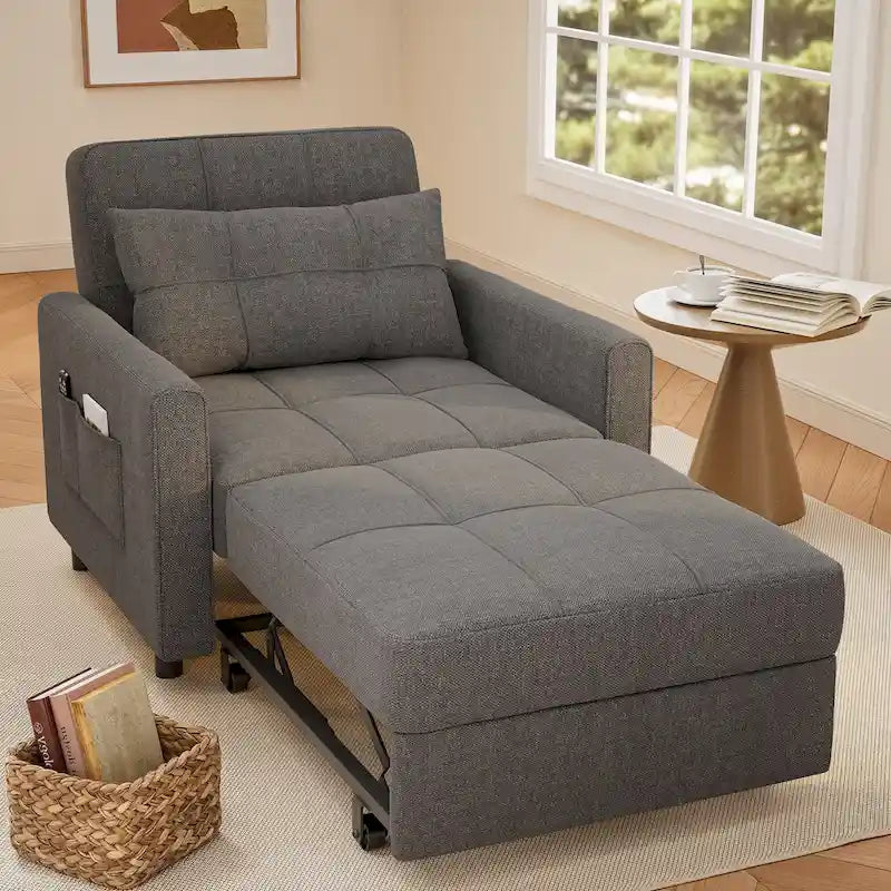 Sofá-cama 3 em 1 com cadeira-cama extraível, sofá-cama convertível, ajustável e dobrável, estofado