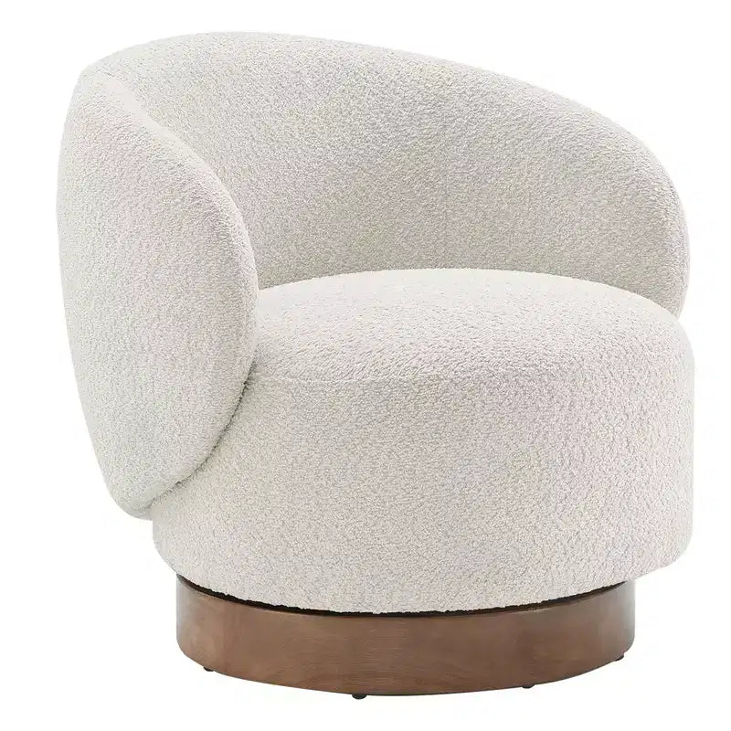 Fauteuil tonneau pivotant rembourré d’appoint Spruce&Spring avec base en bois