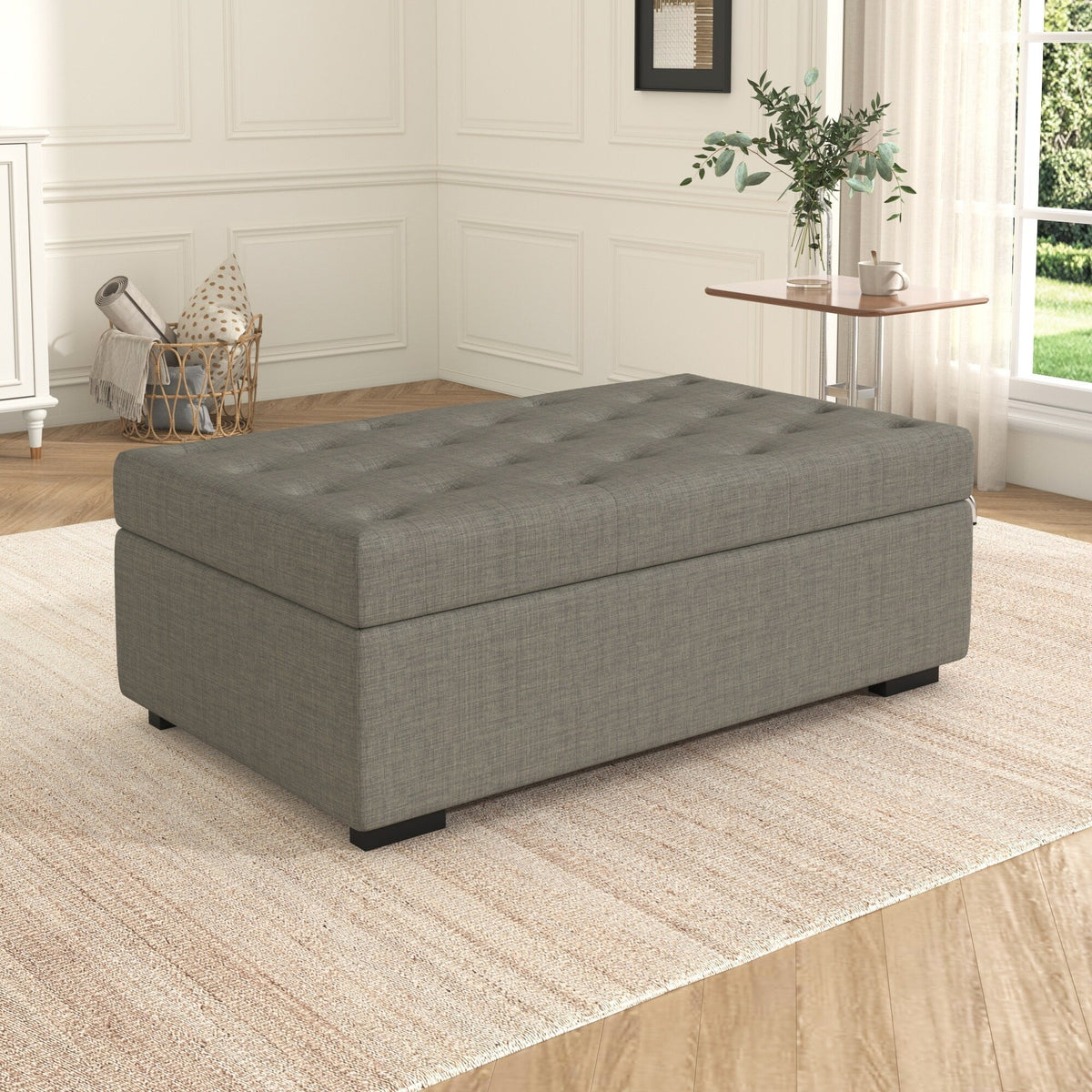 Folding Sofa Bed, 49.6 Ottoman with a Folding Sofa Bed, Convertible Ottoman Sleeper with Memory Mattress and Tufted Design