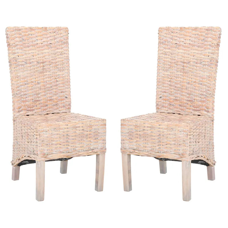 Ensemble de 2 chaises de salle à manger en osier naturel, 19 l x 22 p x 41 h, style bohème côtier