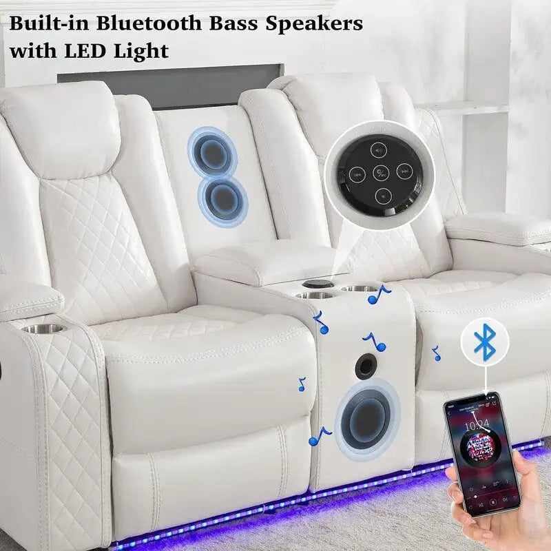 Elektrisch verstellbares Sofa mit kabellosem Ladegerät, Leselampe für das Wohnzimmer, Kunstleder, LED-Beleuchtung, AC-/USB-Anschluss und Getränkehalter, Schwarz