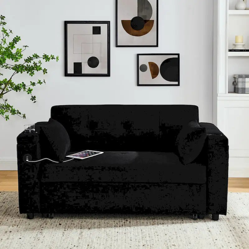 Canapé-lit escamotable 54, canapé-lit inclinable 2 places avec rangement, coussin lombaire et prise USB