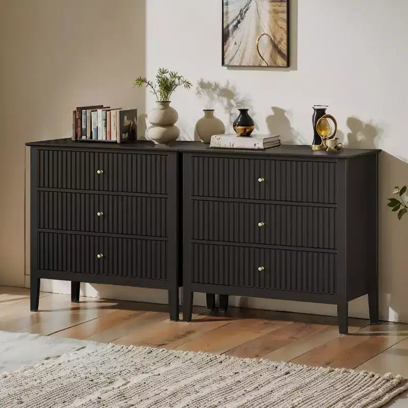 Cómoda Heynemo com 3 gavetas, mesa de cabeceira em madeira pintada com 30 polegadas de altura e arrumação, cómoda larga e moderna com corrediças de esferas