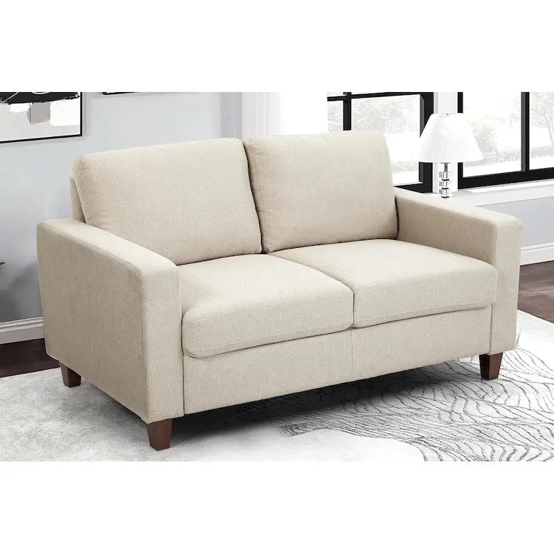 Dwuosobowa sofa Miles w stylu Mid-Century Modern z dużymi dwustronnymi poduszkami oparciowymi