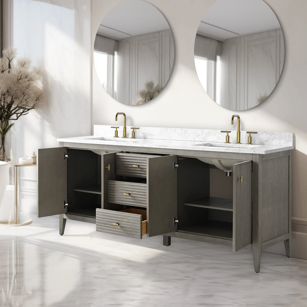 Vanity Art 72 Badezimmer-Waschtischunterschrank mit Doppelwaschbecken und Oberfläche aus Kunstmarmor