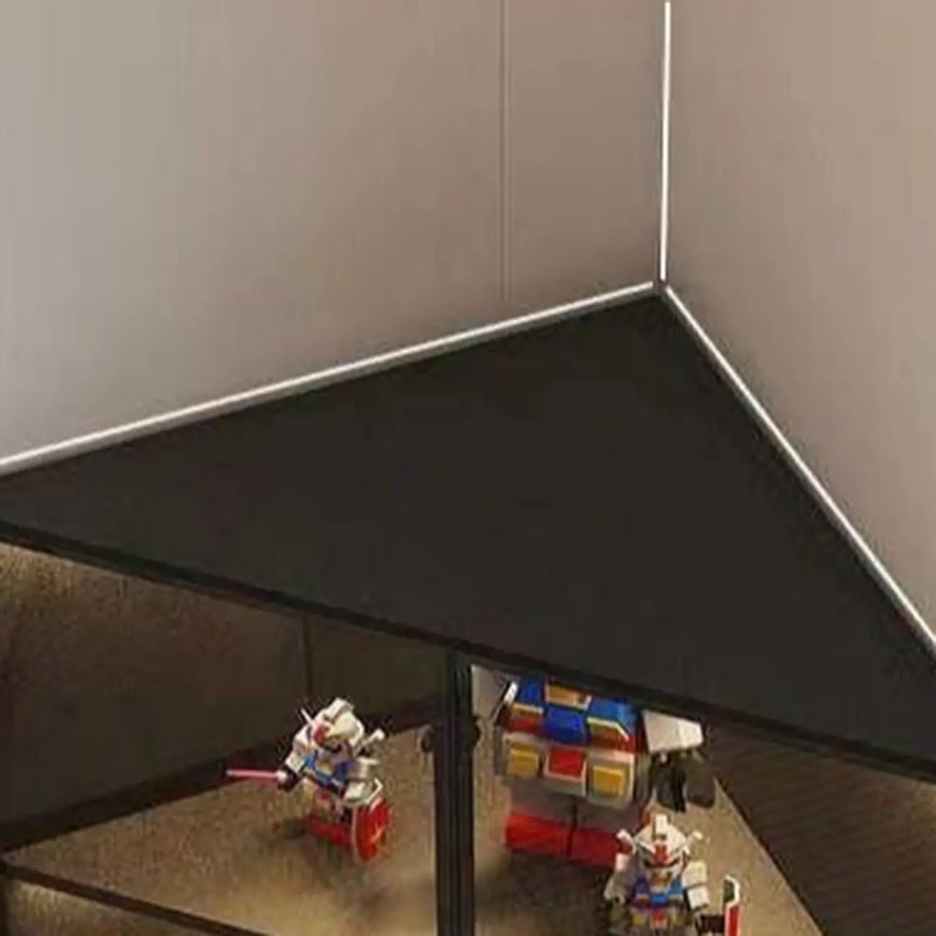 Vitrine de canto moderna em metal e madeira cinzenta com porta de vidro