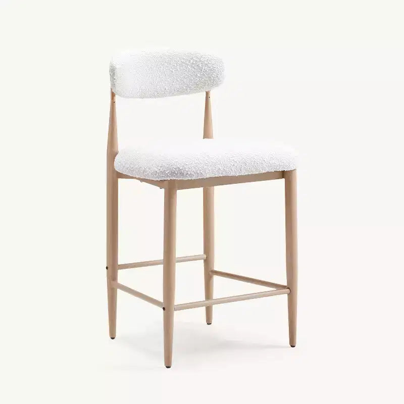 Bouclé-Barhocker ohne Armlehnen, 4er-Set, mit Metallbeinen in Holzoptik für Küche, Wohnzimmer, Restaurant oder Café – Morden Fort