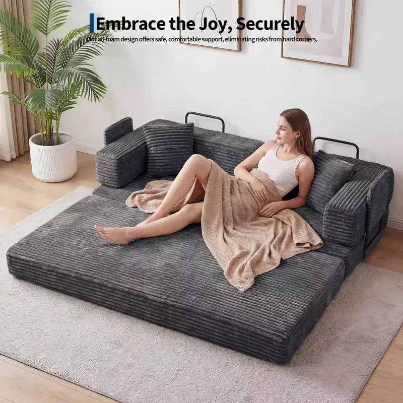 80.7 5-in-1 Convertible Sleeper Sofa Bed â€?Corduroy, 1200 lbs, No Assembly