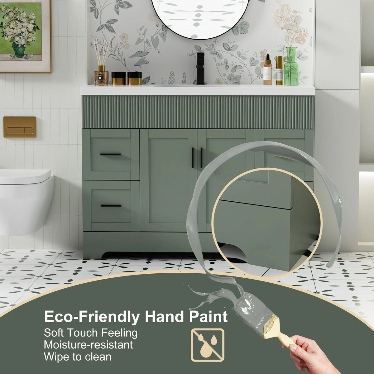 Conjunto de móvel de casa de banho Wavy Line 30/36/48 com lavatório e torneira