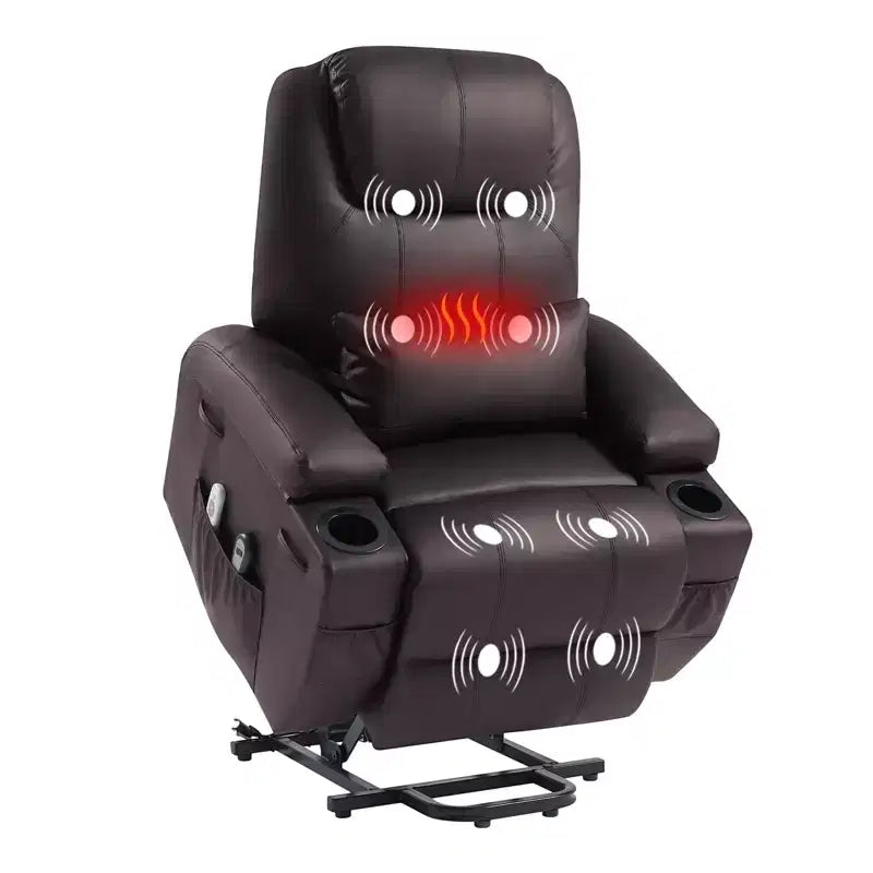 Bestier 34,6-Zoll-Elektrischer Aufstehsessel mit Massage und Wärmefunktion, Liegesessel aus Kunstleder mit Seitentaschen und Getränkehaltern