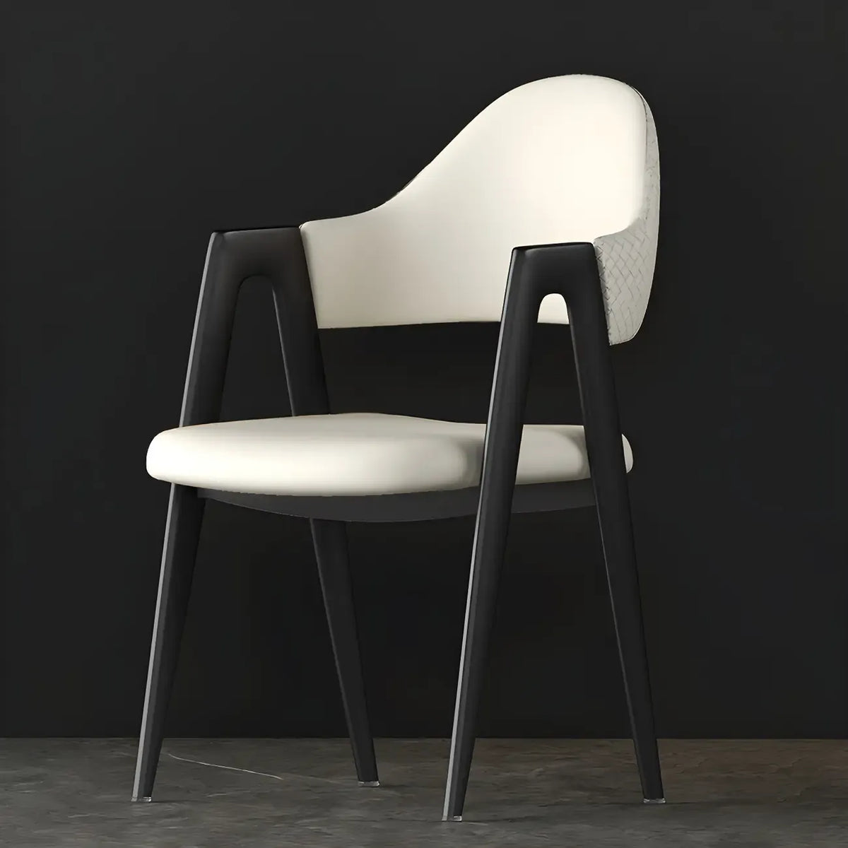 Chaise de salle à manger moderne en cuir, avec accoudoirs, dossier ouvert incurvé