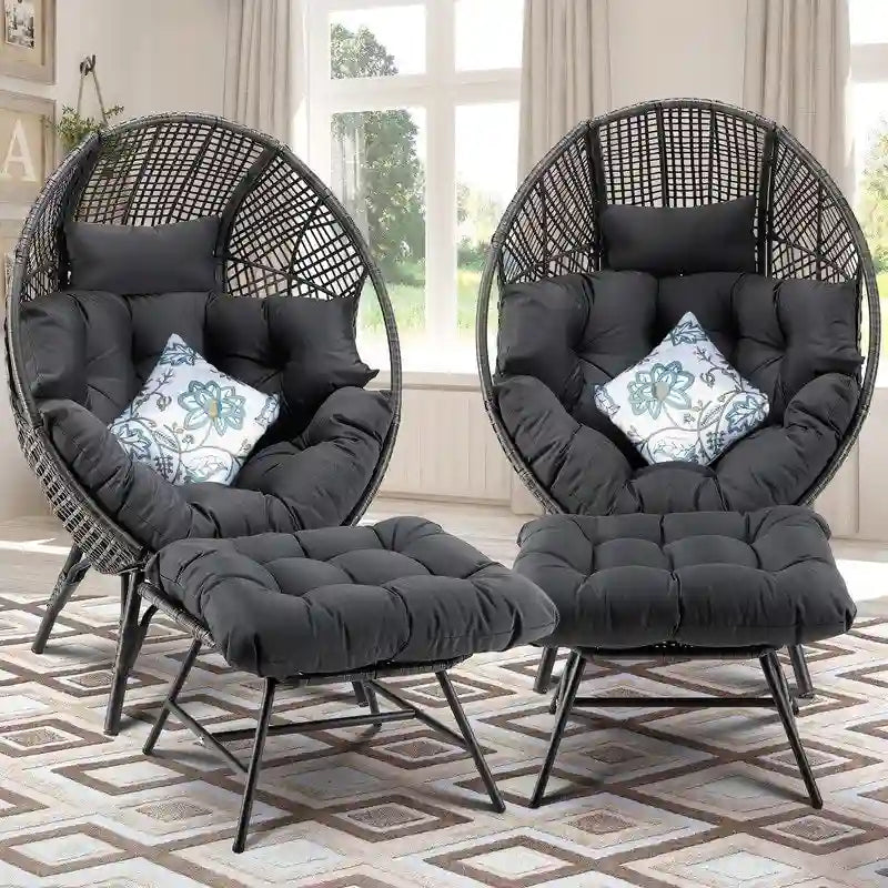 FINCATI eierstoel voor binnen, eierstoel voor buiten van 440 lbs, extra grote eierstoel met voetenbank, luxe en comfortabele eierstoel met voetensteun