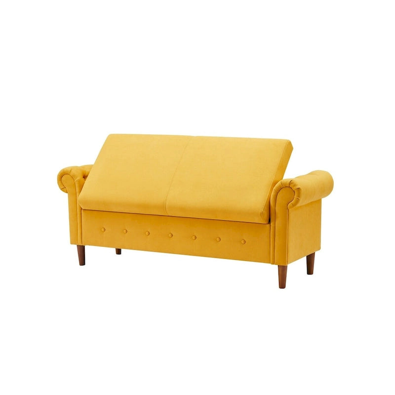 Panca contenitore per camera da letto, per fondo letto, con braccioli arrotondati, rivestita in velluto, pouf-divano lungo