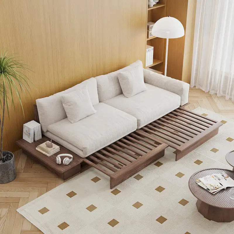JASIWAY modernes Sofa aus Massivholz mit Baumwoll-Leinenbezug