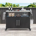 Outdoor Kitchen Island With Stainless Steel Tabletop,Metal Grill Cart Table With Storage Cabinet - N/A