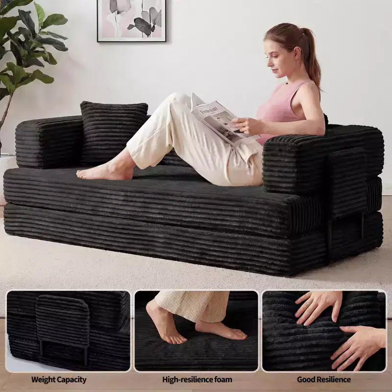 80.7 5-in-1 Convertible Sleeper Sofa Bed â€?Corduroy, 1200 lbs, No Assembly
