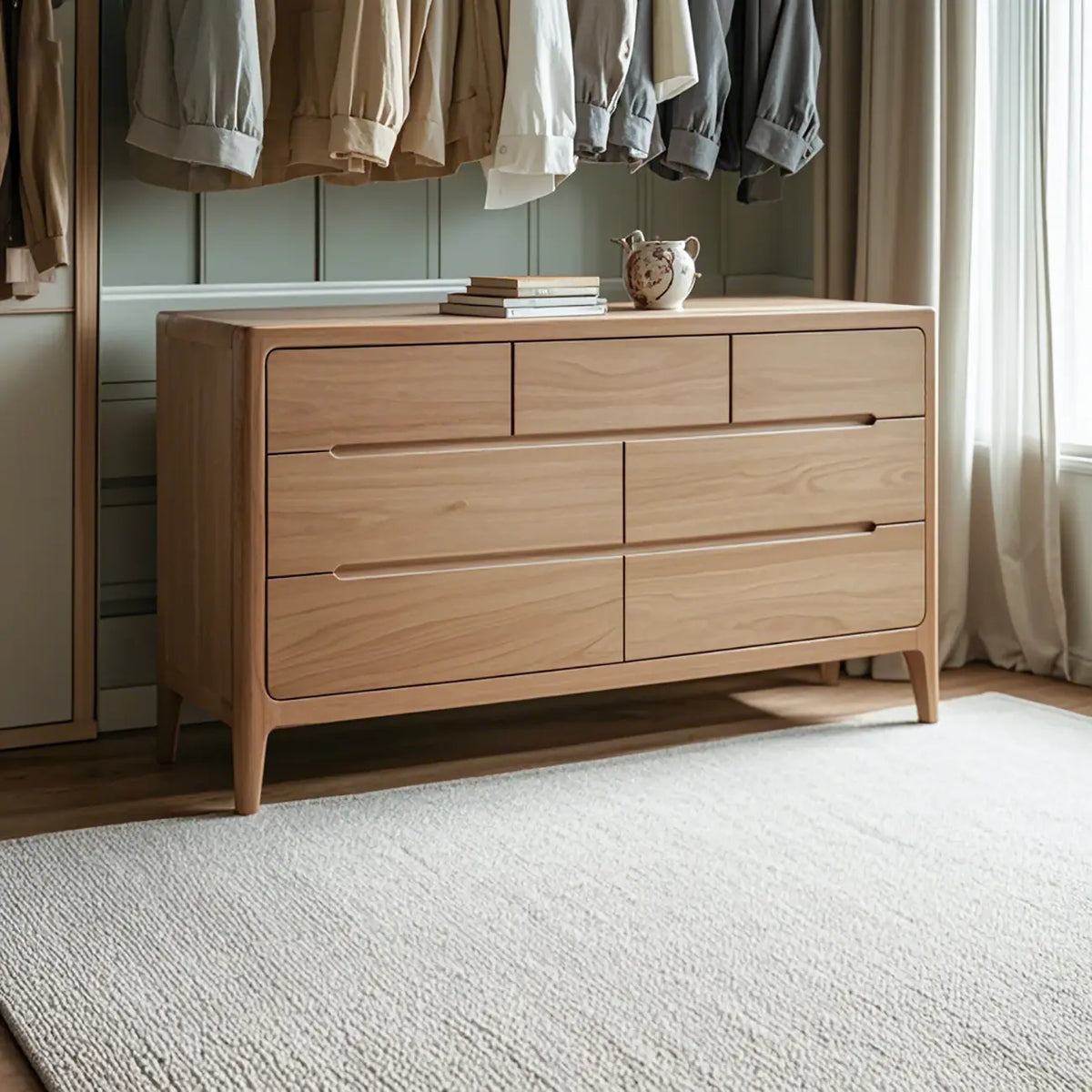 Cassettiera doppia tradizionale in legno di rovere naturale per camera da letto