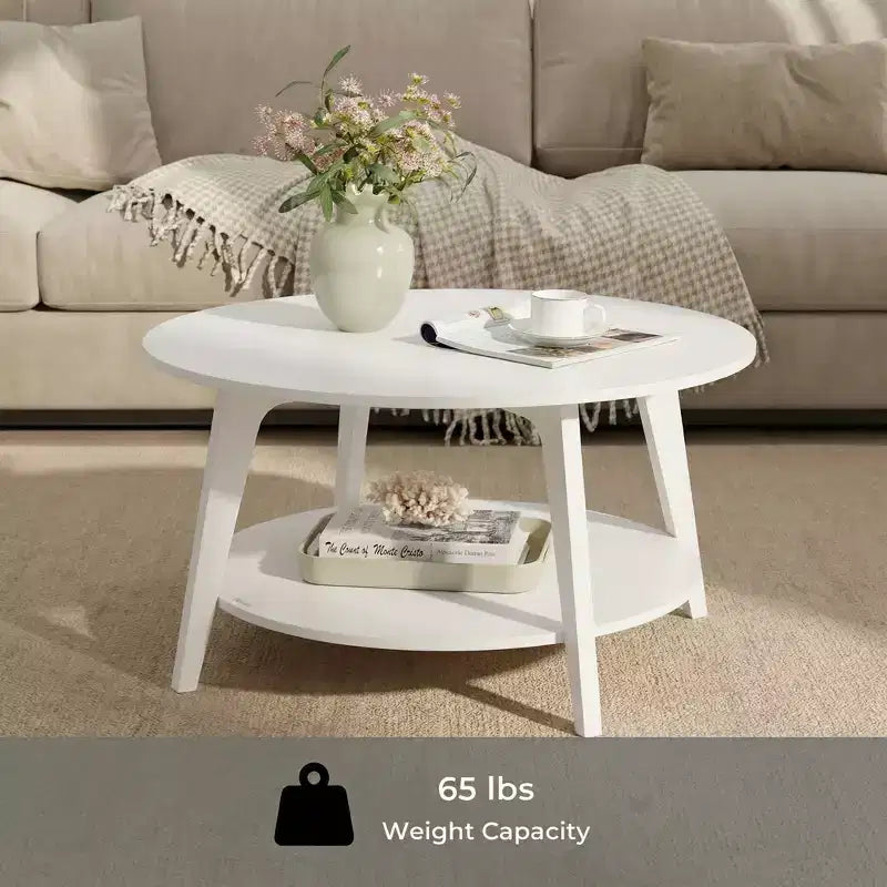 Runder Couchtisch in Honigbraun mit 2 Ablageebenen, 31,5 x 17,7 Zoll, ideal für das Wohnzimmer