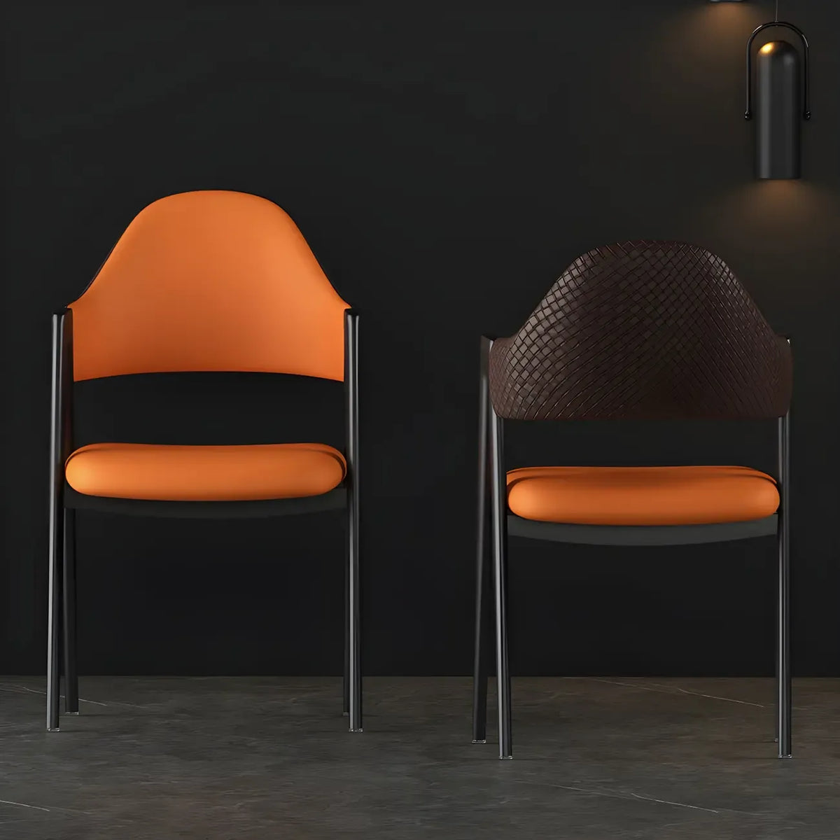 Chaise de salle à manger moderne en cuir, avec accoudoirs, dossier ouvert incurvé
