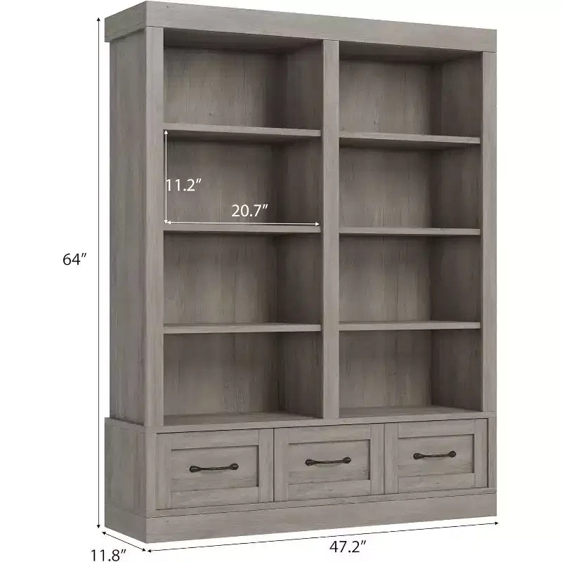 Librerie e scaffali 64 H tradizionali, libreria con 3 cassetti portaoggetti, 4 ripiani, doppia larghezza, ripiani aperti, per ufficio e soggiorno