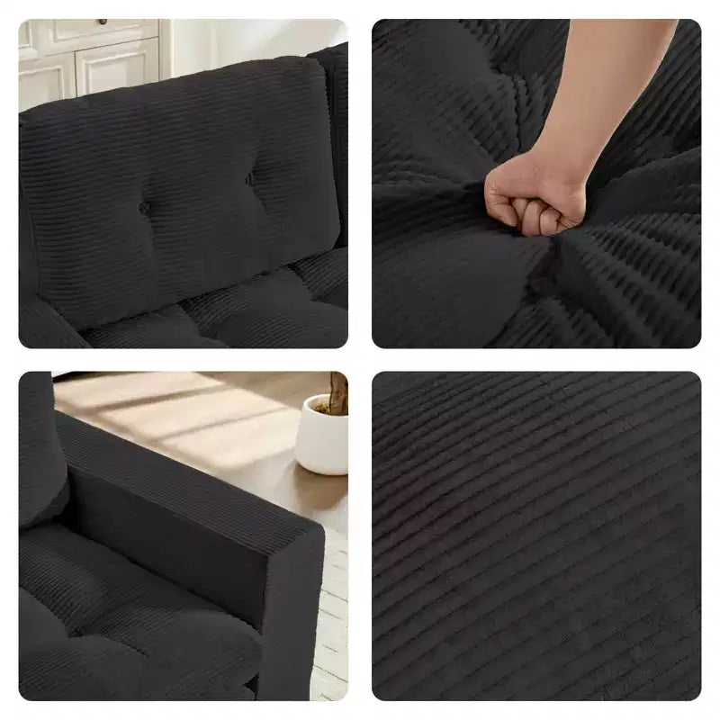 Canapé-lit futon convertible 2-en-1 Mjkone de 71 po, canapé deux places convertible pliable en tissu côtelé avec boutons capitonnés, gain de place
