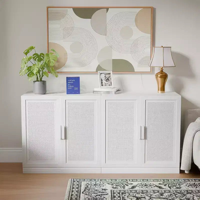 Set van 3 opbergkasten met rotandeuren en verstelbare planken - 93Lx31H