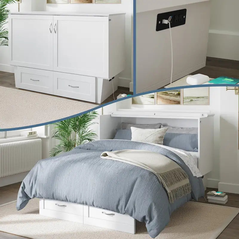 Baú-cama Murphy Monroe de casal com colchão de espuma viscoelástica de 6"