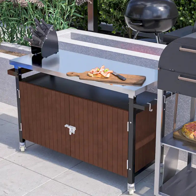 Chariot de barbecue extérieur avec plateau en acier inoxydable (tabouret non inclus)