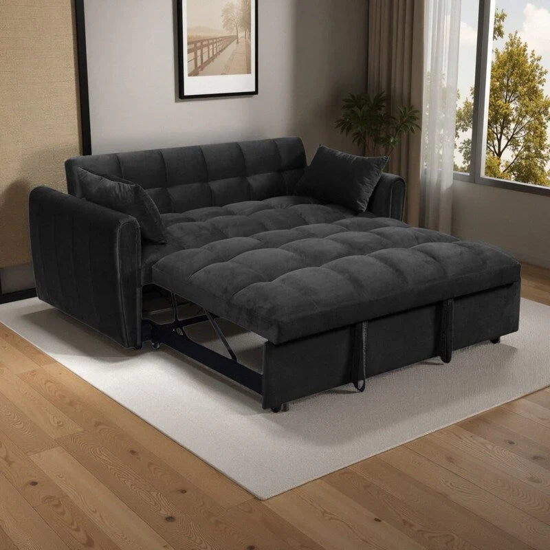 64.96 Velvet 3-in-1 Convertible Sofa Bed with Adjustable Back, Storage Pocket, and 500lb Weight Capacity