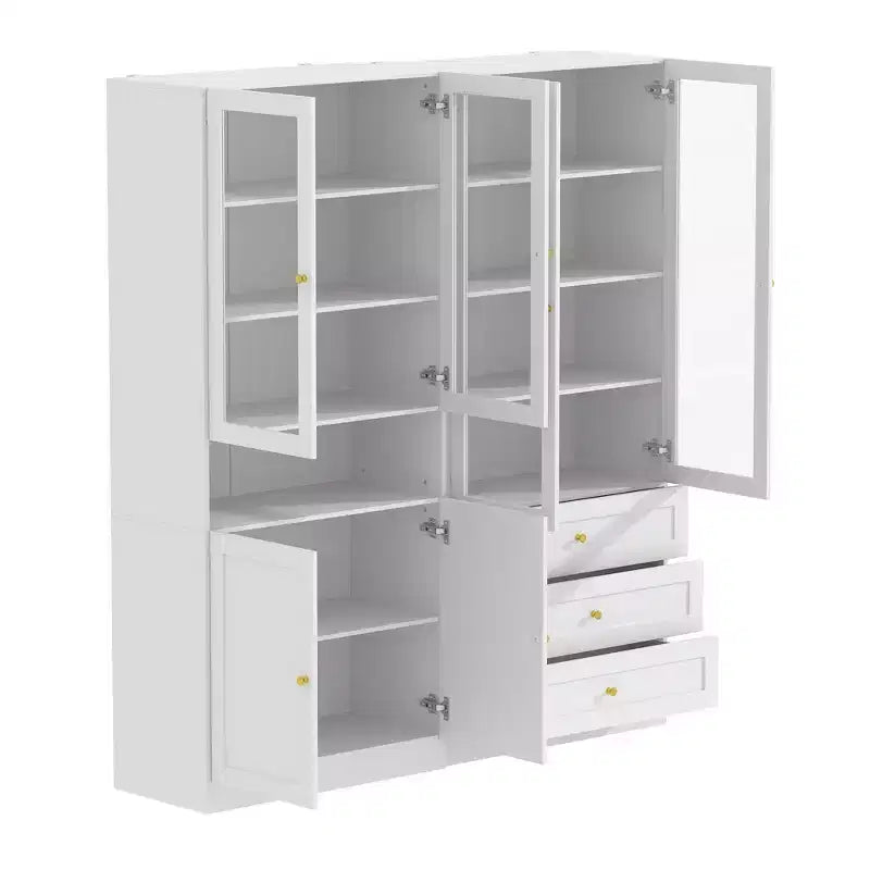 Famapy vitrinekast met glazen deuren, boekenkast en voorraadorganizer