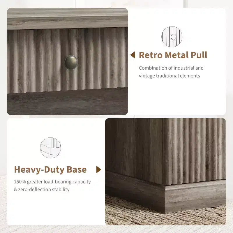 Meuble de rangement de bureau à domicile cannelé, bureau de direction moderne de 54 pouces avec station de recharge, bureau en bois pour ordinateur et écriture avec tiroirs à dossiers pour salle d’étude