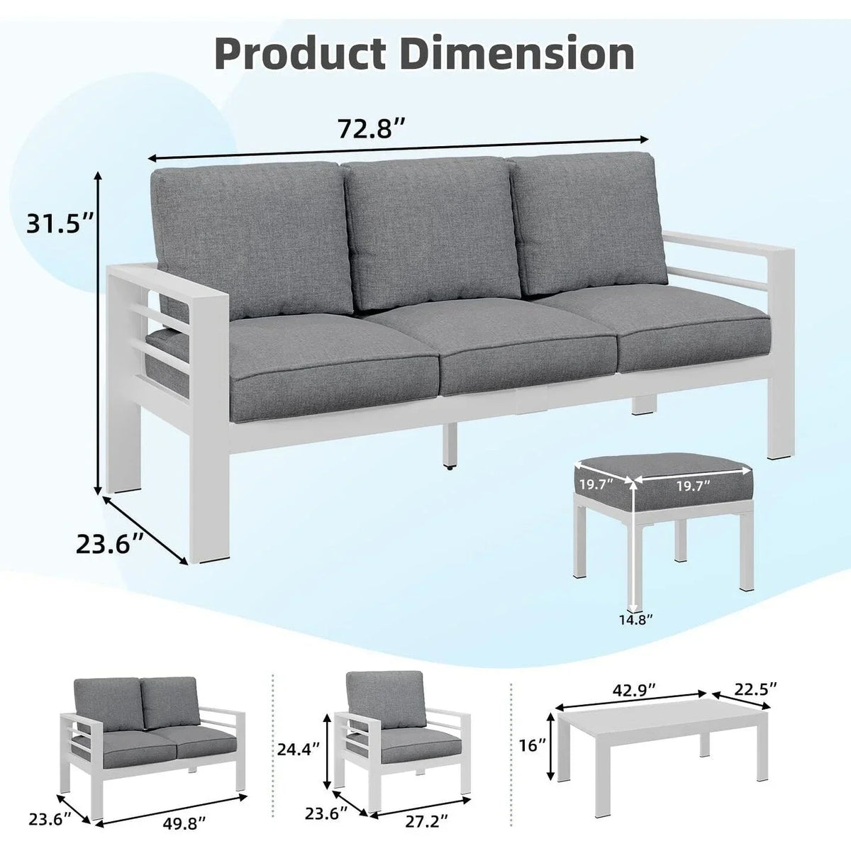 Ensemble de mobilier de terrasse en aluminium AECOJOY de 7 pièces, ensemble extérieur pour la conversation