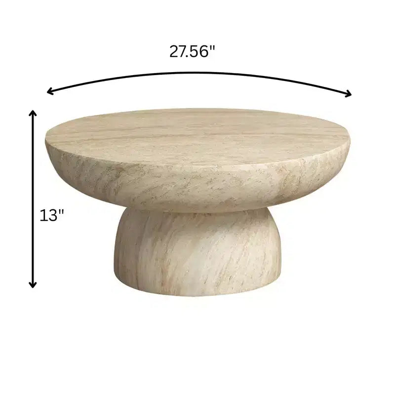 LeisureMod Lunexa runder Couchtisch, Fiberstone-Säulentisch als Akzenttisch für den Innen- und Außenbereich, skulpturales Design mit rutschfesten Fußpads