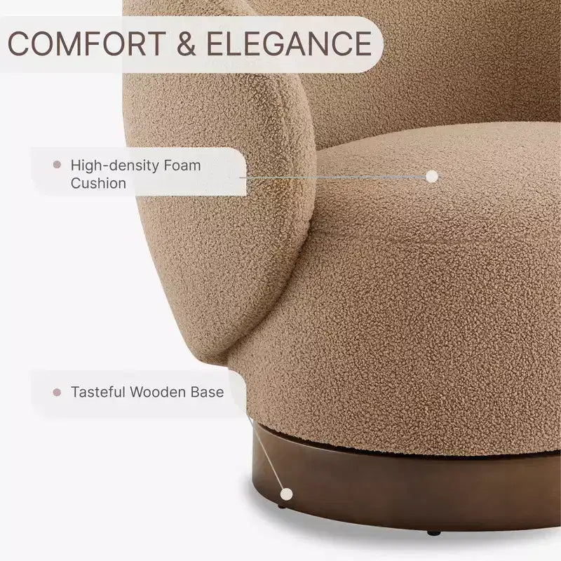 Fauteuil tonneau pivotant rembourré d’appoint Spruce&Spring avec base en bois