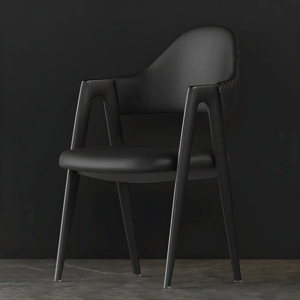 Chaise de salle à manger moderne en cuir, avec accoudoirs, dossier ouvert incurvé