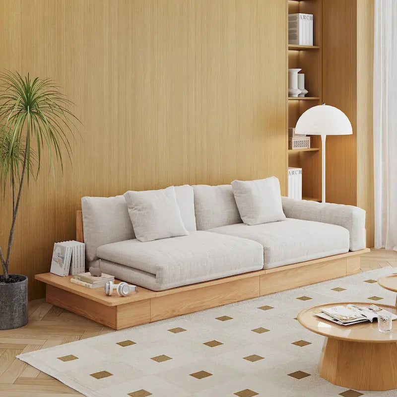 JASIWAY modernes Sofa aus Massivholz mit Baumwoll-Leinenbezug