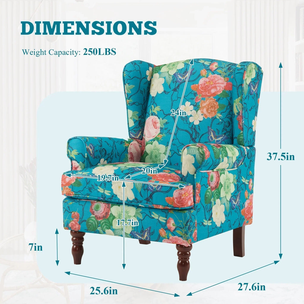 Erommy Modern Accent Chair, High Back Armchair, Upholstered Fabric Button Single Sofa with Wooden Legs for Living Room