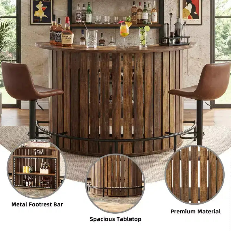 Bogenförmiger 4-stufiger Aufbewahrungs-Minibartisch, moderner rustikaler Hausbar-Schrank mit Fußstütze und MDF-Konstruktion
