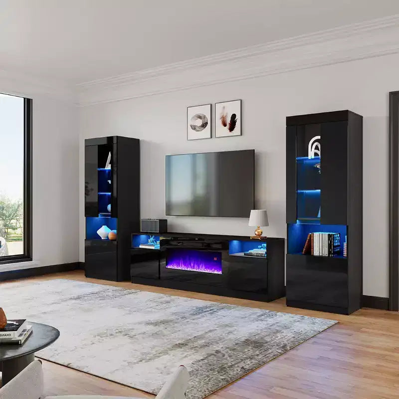 AMERLIFE modernes Entertainment-Center-Set mit Hochglanzoberfläche und Kamin