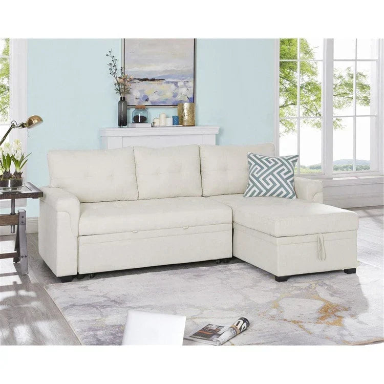 Convertible Reversible Sectional Sofa with Pull-Out Sleeper Bed, Hidden Storage Chaise, and Durable Legs