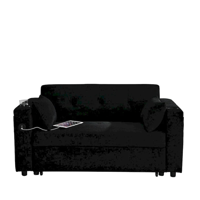 Canapé-lit escamotable 54, canapé-lit inclinable 2 places avec rangement, coussin lombaire et prise USB