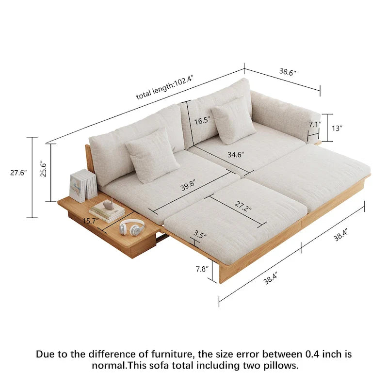 JASIWAY modernes Sofa aus Massivholz mit Baumwoll-Leinenbezug